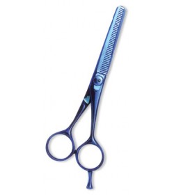 Professional Thinning Scissor. One Blade Teeth and One Blade Razor. Blue color coating.