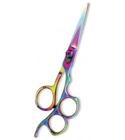 Professional Hair Cutting Scissor with razor edge. Multicolor Coating. Three Rings with screw adjust
